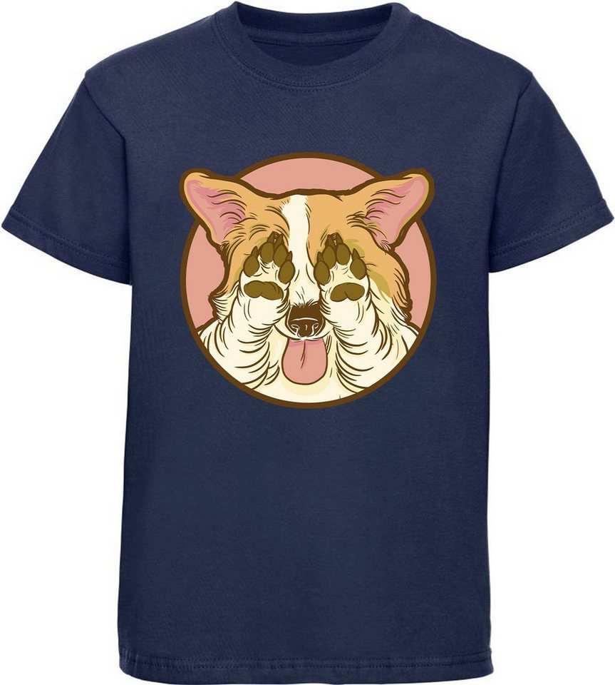 MyDesign24 Print-Shirt bedrucktes Kinder Hunde T-Shirt - Corgi der seine Augen zu hält Baumwollshirt mit Aufdruck, i226 von MyDesign24