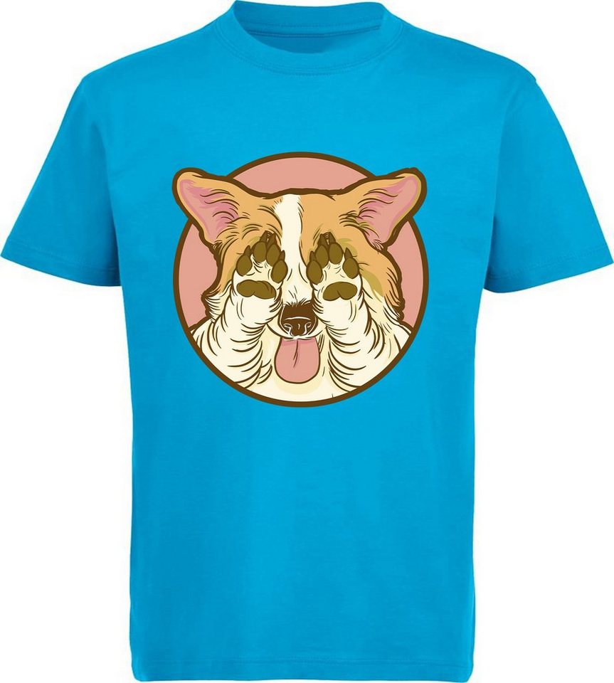 MyDesign24 Print-Shirt bedrucktes Kinder Hunde T-Shirt - Corgi der seine Augen zu hält Baumwollshirt mit Aufdruck, i226 von MyDesign24