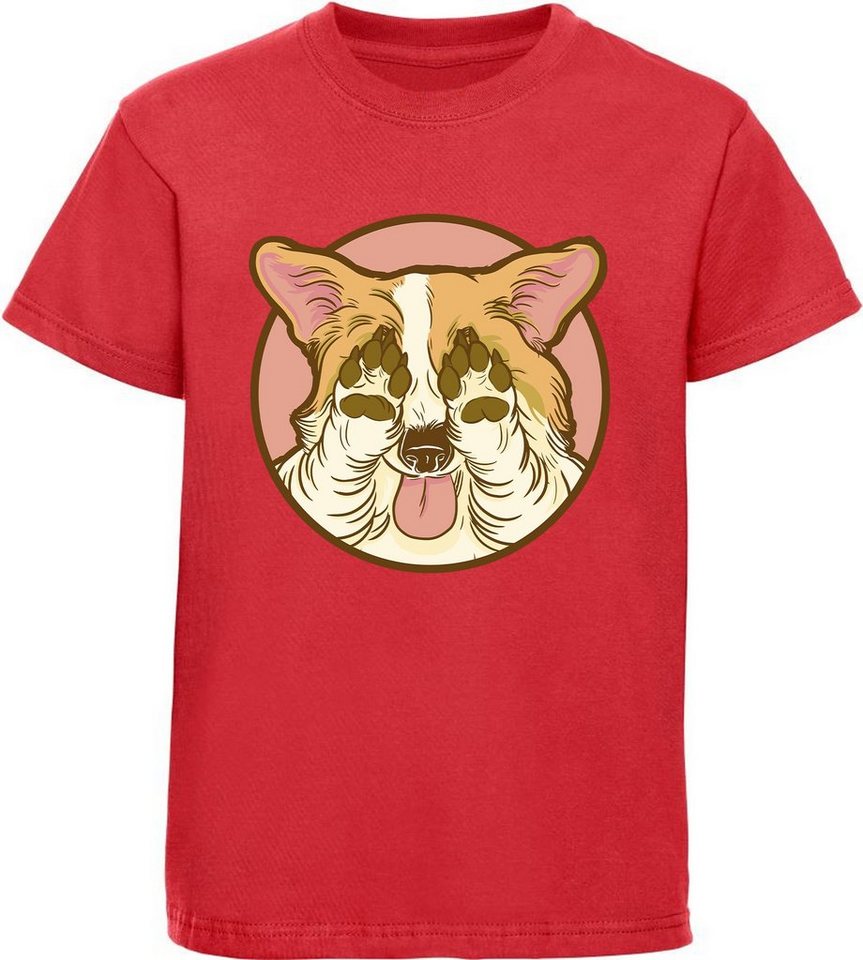 MyDesign24 Print-Shirt bedrucktes Kinder Hunde T-Shirt - Corgi der seine Augen zu hält Baumwollshirt mit Aufdruck, i226 von MyDesign24