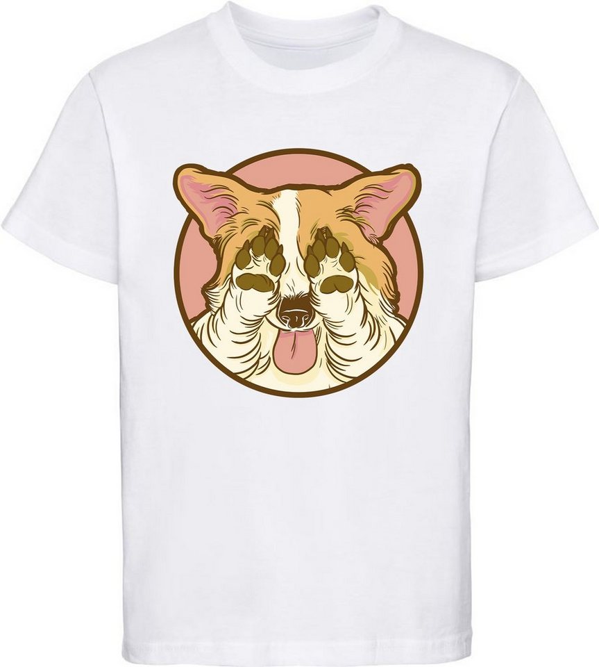 MyDesign24 Print-Shirt bedrucktes Kinder Hunde T-Shirt - Corgi der seine Augen zu hält Baumwollshirt mit Aufdruck, i226 von MyDesign24
