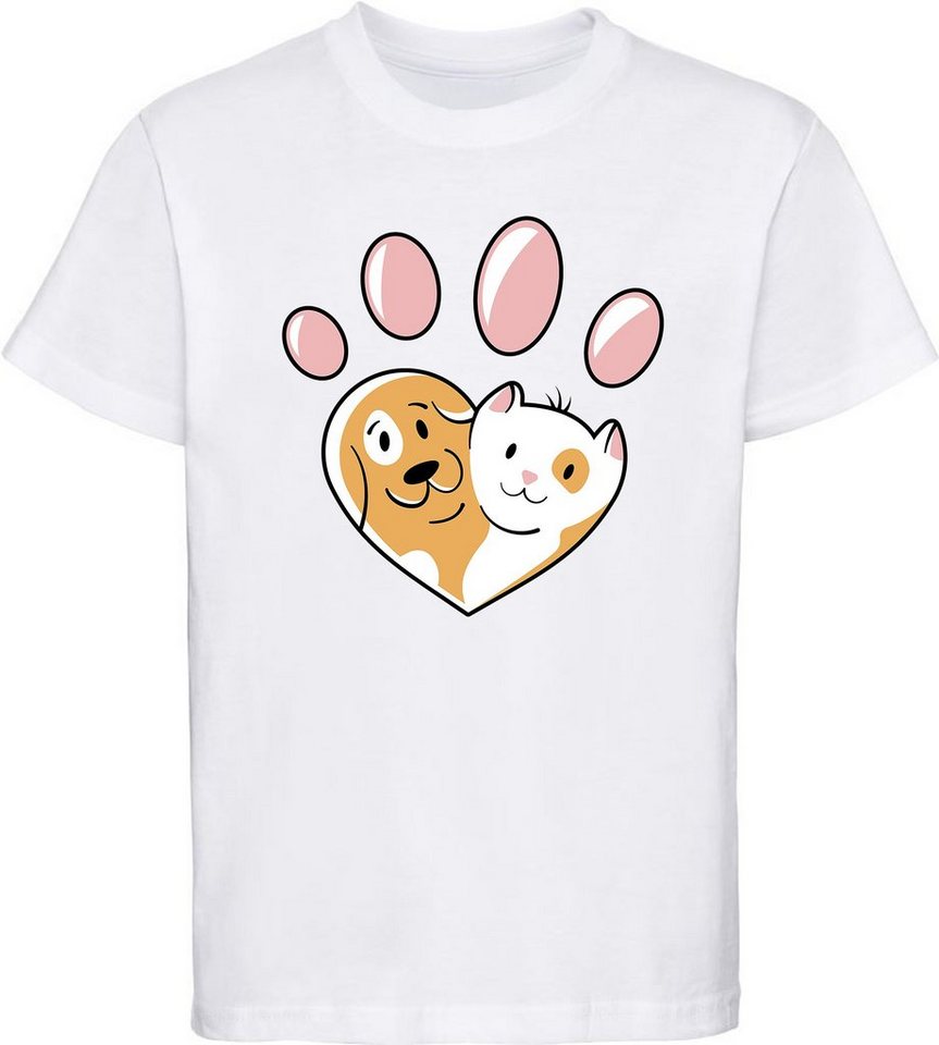 MyDesign24 Print-Shirt bedrucktes Kinder Hunde T-Shirt - Herz Pfote mit Hund und Katze Baumwollshirt mit Aufdruck, i223 von MyDesign24