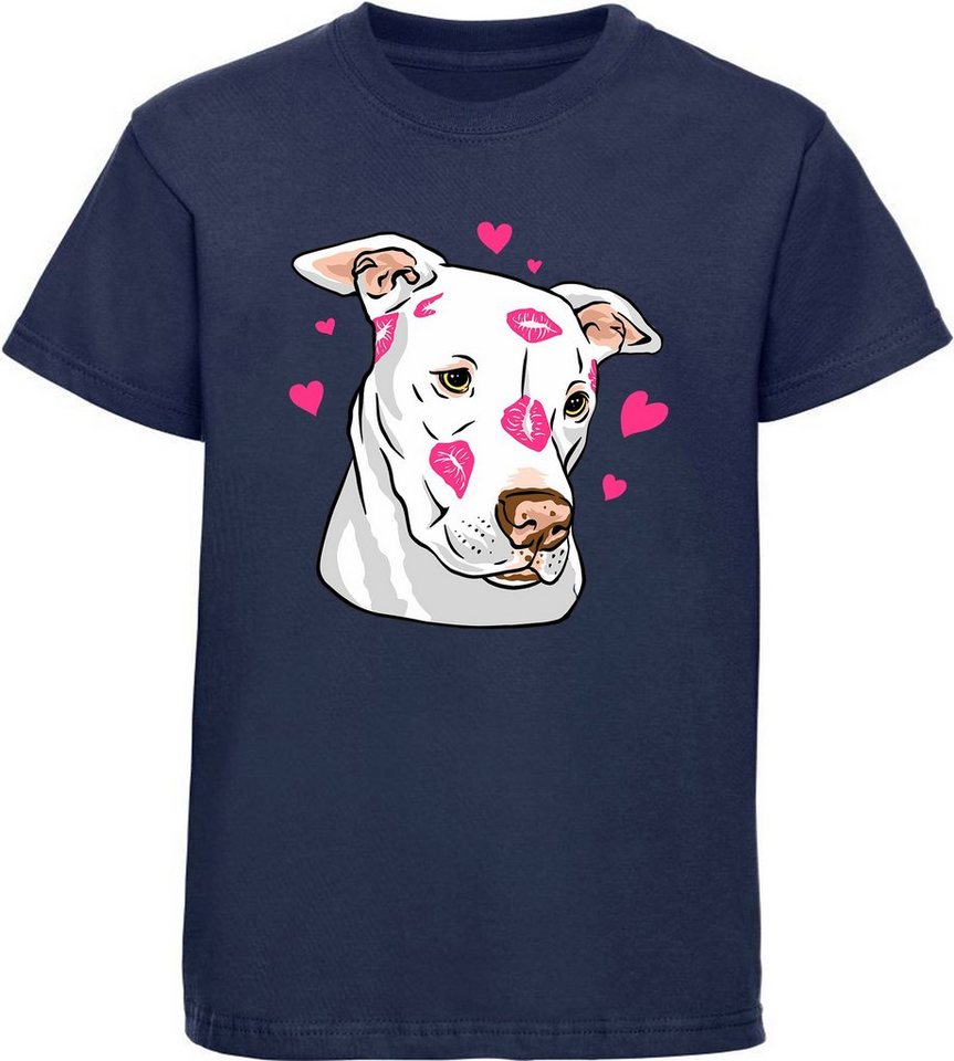 MyDesign24 Print-Shirt bedrucktes Kinder Hunde T-Shirt - Pitbull mit Herzen Baumwollshirt mit Aufdruck, i229 von MyDesign24