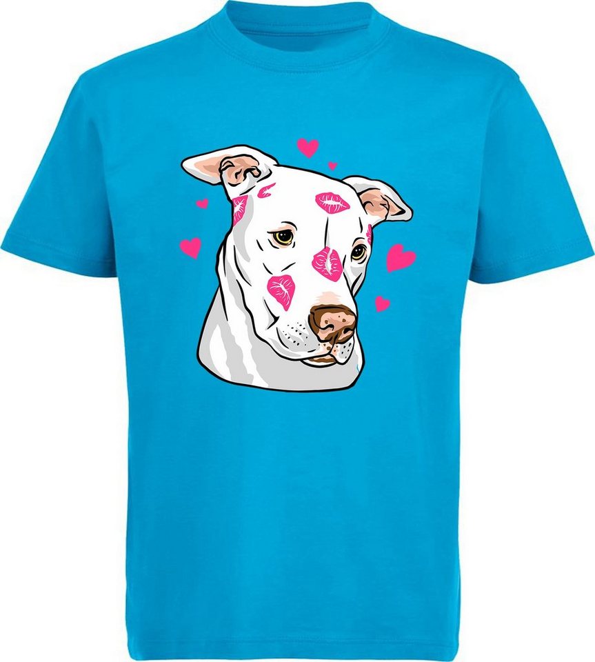 MyDesign24 Print-Shirt bedrucktes Kinder Hunde T-Shirt - Pitbull mit Herzen Baumwollshirt mit Aufdruck, i229 von MyDesign24