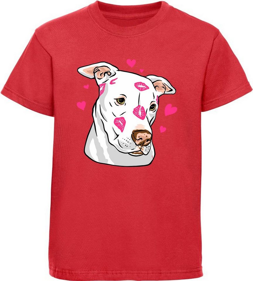 MyDesign24 Print-Shirt bedrucktes Kinder Hunde T-Shirt - Pitbull mit Herzen Baumwollshirt mit Aufdruck, i229 von MyDesign24