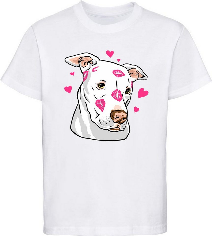 MyDesign24 Print-Shirt bedrucktes Kinder Hunde T-Shirt - Pitbull mit Herzen Baumwollshirt mit Aufdruck, i229 von MyDesign24