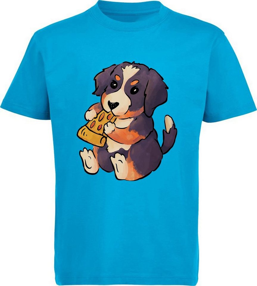 MyDesign24 Print-Shirt bedrucktes Kinder Hunde T-Shirt - Welpe mit Pizza Baumwollshirt mit Aufdruck, i219 von MyDesign24