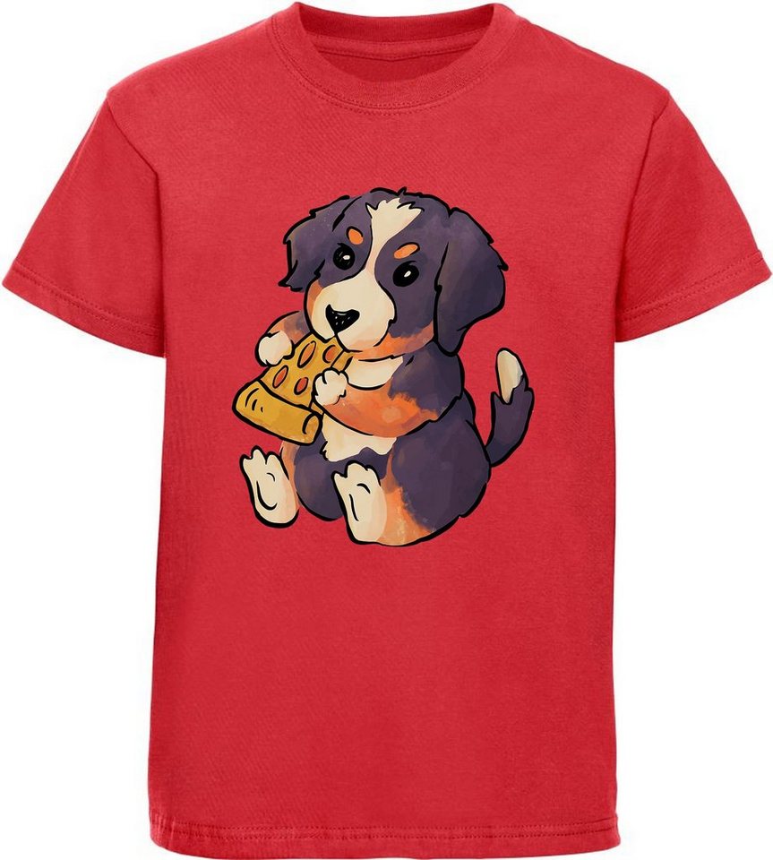 MyDesign24 Print-Shirt bedrucktes Kinder Hunde T-Shirt - Welpe mit Pizza Baumwollshirt mit Aufdruck, i219 von MyDesign24