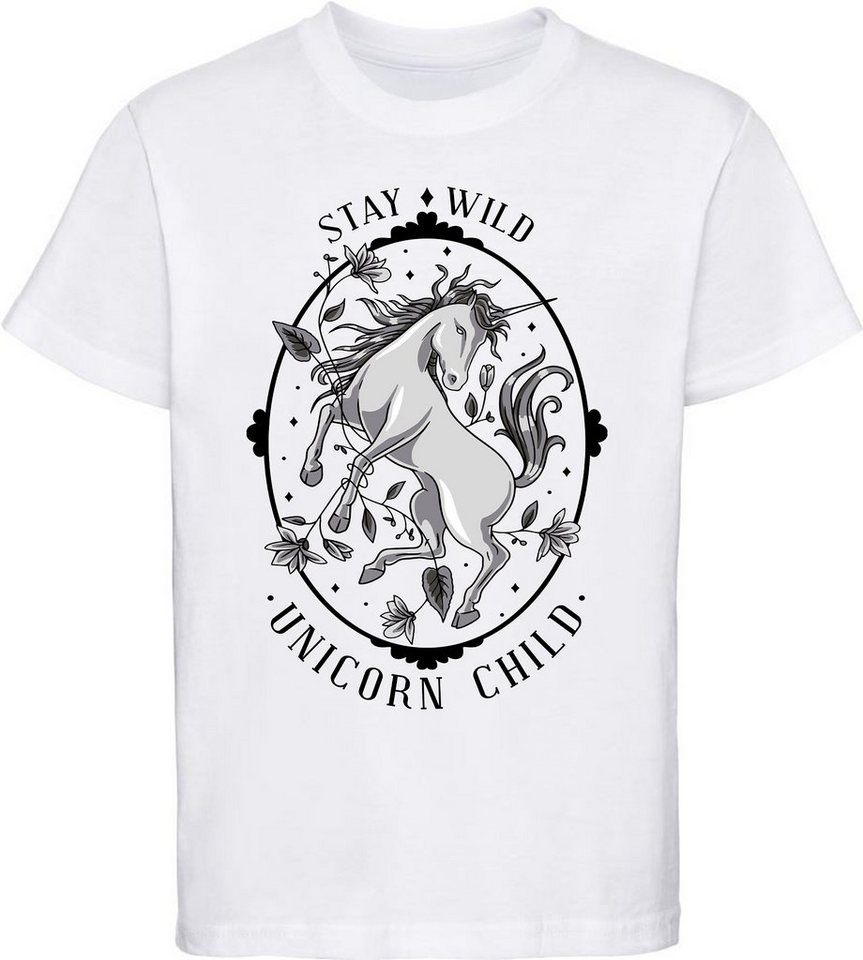 MyDesign24 Print-Shirt bedrucktes Kinder Mädchen Einhorn T-Shirt - Stay Wild Baumwollshirt mit Aufdruck, i204 von MyDesign24
