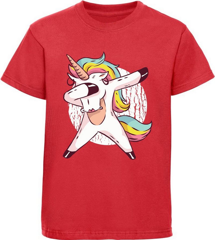 MyDesign24 Print-Shirt bedrucktes Kinder Mädchen Einhorn T-Shirt - dab Tanzmove Baumwollshirt mit Aufdruck, i206 von MyDesign24