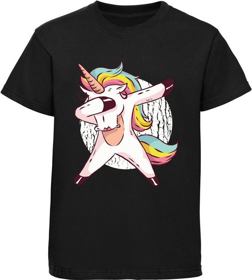 MyDesign24 Print-Shirt bedrucktes Kinder Mädchen Einhorn T-Shirt - dab Tanzmove Baumwollshirt mit Aufdruck, i206 von MyDesign24