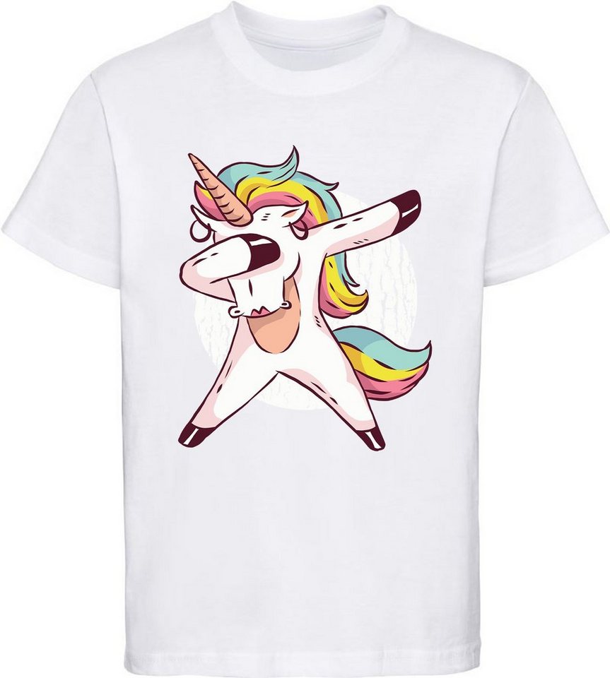 MyDesign24 Print-Shirt bedrucktes Kinder Mädchen Einhorn T-Shirt - dab Tanzmove Baumwollshirt mit Aufdruck, i206 von MyDesign24