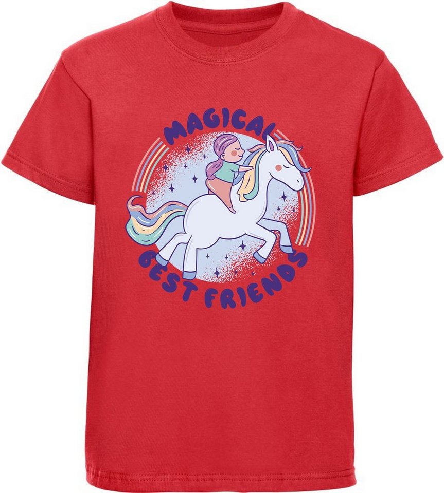 MyDesign24 Print-Shirt bedrucktes Kinder Mädchen T-Shirt - Cartoon Pferd mit Reiterin Baumwollshirt mit Aufdruck, i197 von MyDesign24