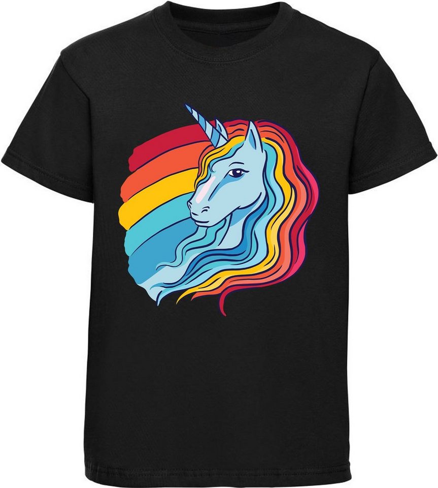 MyDesign24 Print-Shirt bedrucktes Kinder Mädchen T-Shirt - Einhorn Kopf mit Regenbogen Baumwollshirt mit Aufdruck, i194 von MyDesign24