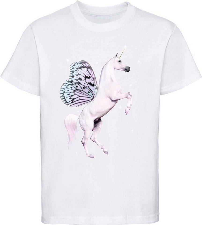 MyDesign24 Print-Shirt bedrucktes Kinder Mädchen T-Shirt - Einhorn mit Flügeln Baumwollshirt mit Aufdruck, i202 von MyDesign24