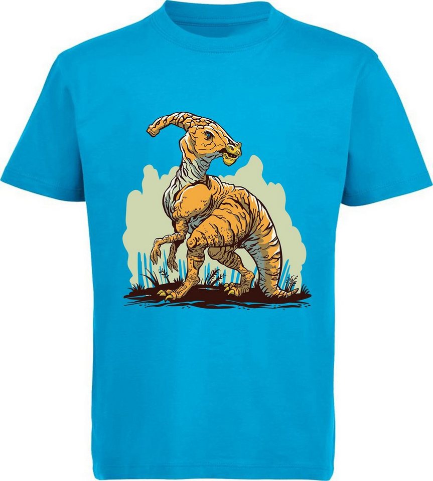 MyDesign24 Print-Shirt bedrucktes Kinder T-Shirt Parasaurolophus Baumwollshirt mit Dino, schwarz, weiß, rot, blau, i99 von MyDesign24