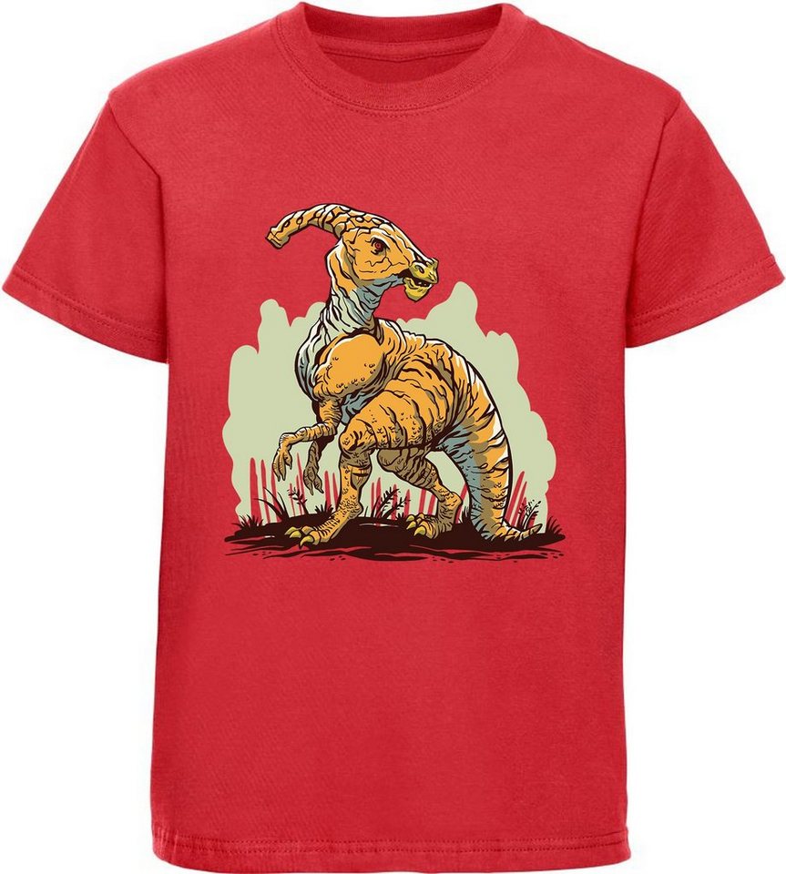 MyDesign24 Print-Shirt bedrucktes Kinder T-Shirt Parasaurolophus Baumwollshirt mit Dino, schwarz, weiß, rot, blau, i99 von MyDesign24