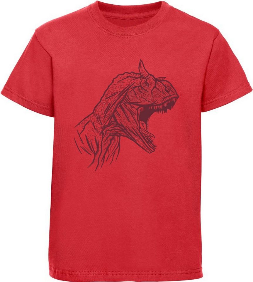 MyDesign24 Print-Shirt bedrucktes Kinder T-Shirt mit Carnotaurus Kopf Baumwollshirt mit Dino, schwarz, weiß, rot, blau, i81 von MyDesign24