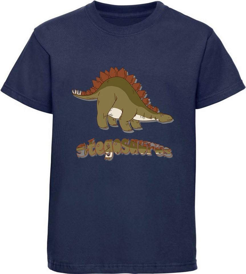 MyDesign24 Print-Shirt bedrucktes Kinder T-Shirt mit Stegosaurus Baumwollshirt mit Dino, schwarz, weiß, rot, blau, i72 von MyDesign24