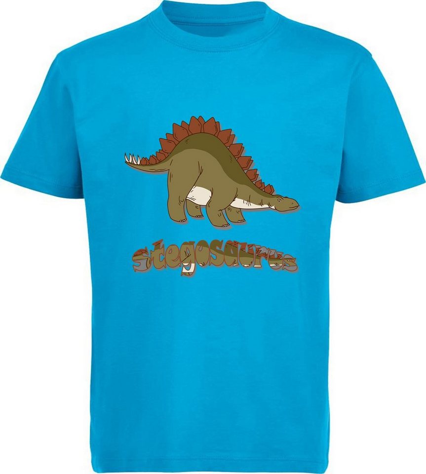 MyDesign24 Print-Shirt bedrucktes Kinder T-Shirt mit Stegosaurus Baumwollshirt mit Dino, schwarz, weiß, rot, blau, i72 von MyDesign24