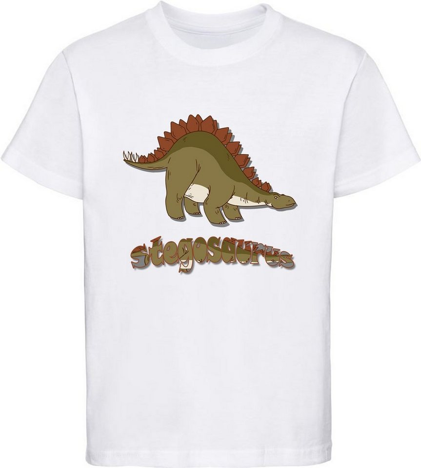 MyDesign24 Print-Shirt bedrucktes Kinder T-Shirt mit Stegosaurus Baumwollshirt mit Dino, schwarz, weiß, rot, blau, i72 von MyDesign24