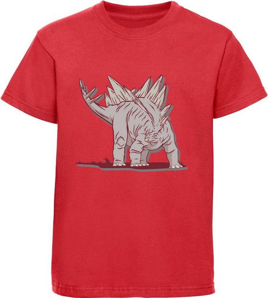 MyDesign24 Print-Shirt bedrucktes Kinder T-Shirt mit Stegosaurus Baumwollshirt mit Dino, schwarz, weiß, rot, blau, i88 von MyDesign24