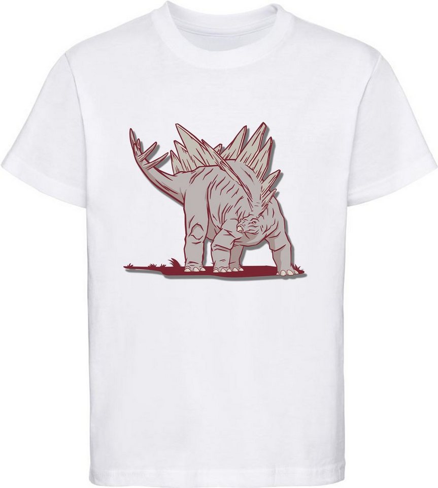 MyDesign24 Print-Shirt bedrucktes Kinder T-Shirt mit Stegosaurus Baumwollshirt mit Dino, schwarz, weiß, rot, blau, i88 von MyDesign24