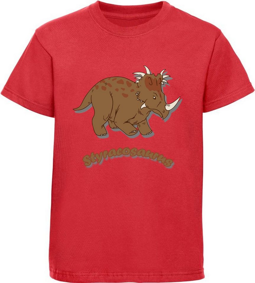 MyDesign24 Print-Shirt bedrucktes Kinder T-Shirt mit Styracosaurus Baumwollshirt mit Dino, schwarz, weiß, rot, blau, i71 von MyDesign24