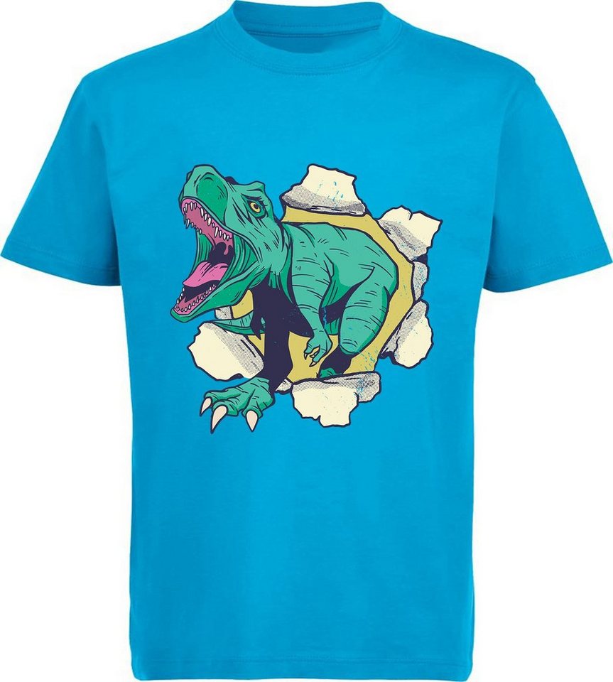 MyDesign24 Print-Shirt bedrucktes Kinder T-Shirt mit T-Rex Baumwollshirt mit Dino, schwarz, weiß, rot, blau, i92 von MyDesign24