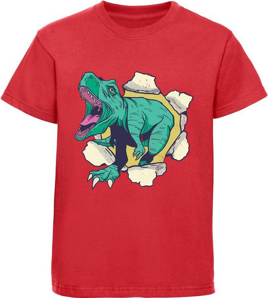 MyDesign24 Print-Shirt bedrucktes Kinder T-Shirt mit T-Rex Baumwollshirt mit Dino, schwarz, weiß, rot, blau, i92 von MyDesign24