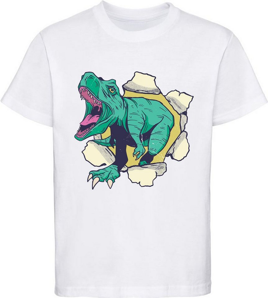 MyDesign24 Print-Shirt bedrucktes Kinder T-Shirt mit T-Rex Baumwollshirt mit Dino, schwarz, weiß, rot, blau, i92 von MyDesign24