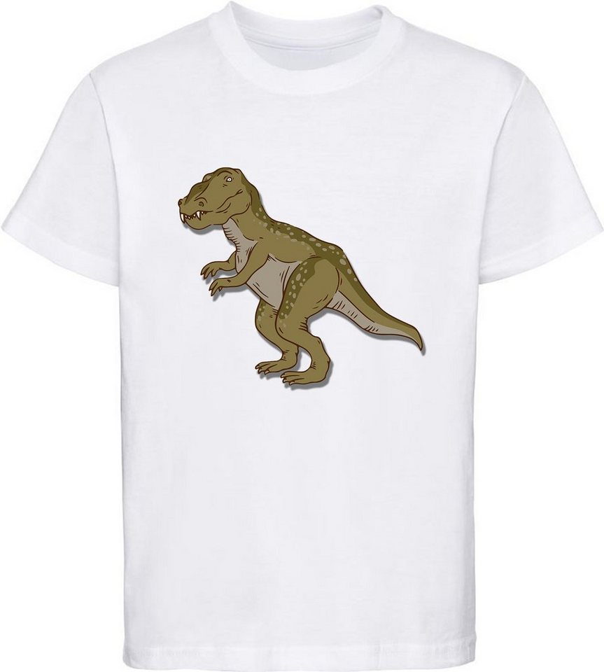 MyDesign24 Print-Shirt bedrucktes Kinder T-Shirt mit Tyrannosaurus Rex Baumwollshirt mit Dino, schwarz, weiß, rot, blau, i69 von MyDesign24