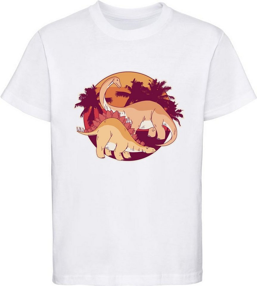 MyDesign24 Print-Shirt bedrucktes Kinder T-Shirt mit Brachiosaurus und Stegosaurus 100% Baumwolle mit Dino Aufdruck, weiß i33 von MyDesign24