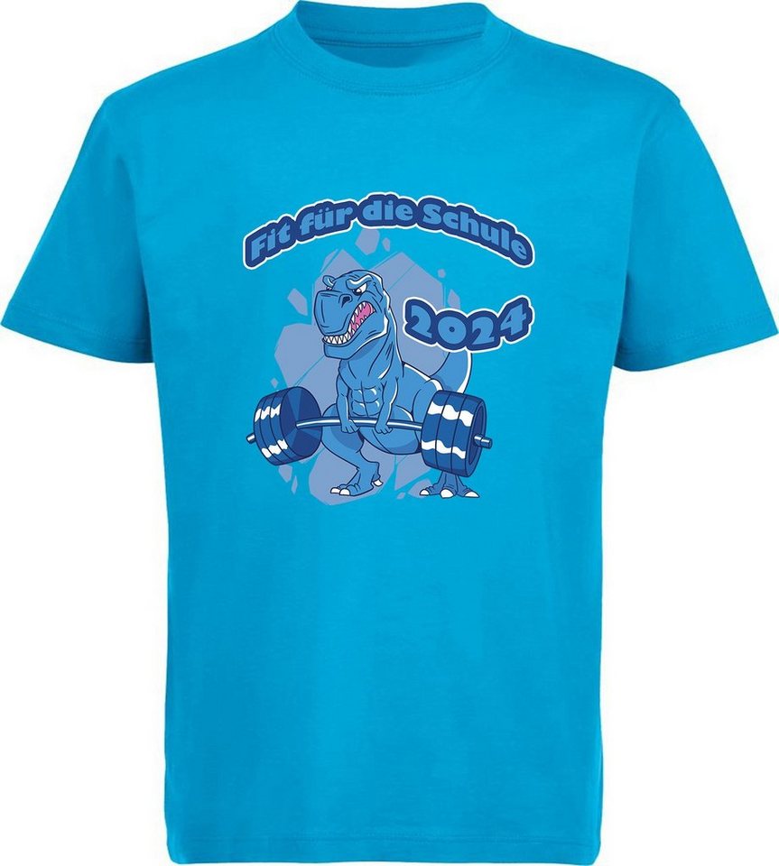 MyDesign24 Print-Shirt bedrucktes Kinder T-Shirt - Fit für die Schule 2024 mit blauem T-Rex Baumwollshirt für Einschulung i31, aqua blau von MyDesign24