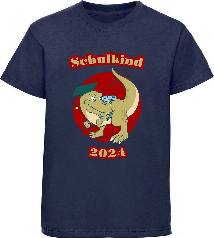 MyDesign24 Print-Shirt bedrucktes Kinder T-Shirt Einschulung Schulkind 2024 mit T-Rex 100% Baumwolle mit Dino Aufdruck, navy blau, i30 von MyDesign24