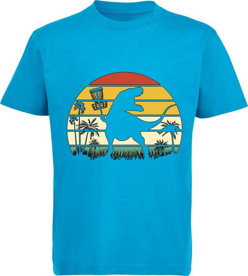 MyDesign24 Print-Shirt bedrucktes Kinder T-Shirt Retro mit T-Rex Schatten 100% Baumwolle mit Dino Aufdruck, aqua blau i34 von MyDesign24
