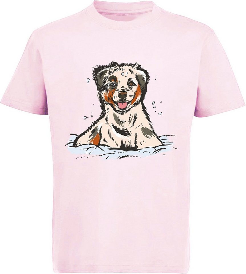 MyDesign24 Print-Shirt bedrucktes Kinder und Jugend Hunde T-Shirt Australian Shepherd Welpe Baumwollshirt mit Aufdruck, i216 von MyDesign24