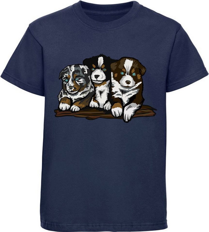 MyDesign24 Print-Shirt bedrucktes Kinder und Jugend Hunde T-Shirt Australian Shepherd Welpen Baumwollshirt mit Aufdruck, i215 von MyDesign24