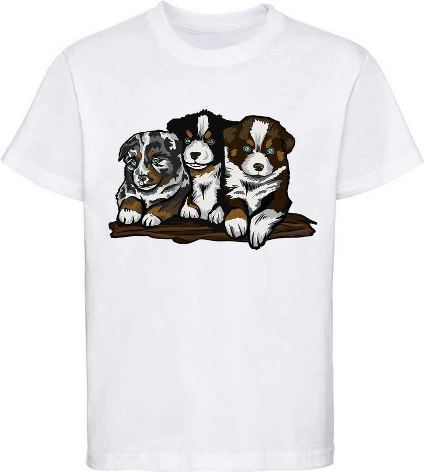 MyDesign24 Print-Shirt bedrucktes Kinder und Jugend Hunde T-Shirt Australian Shepherd Welpen Baumwollshirt mit Aufdruck, i215 von MyDesign24