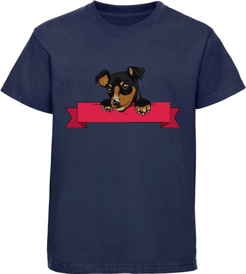 MyDesign24 Print-Shirt bedrucktes Kinder und Jugend Hunde T-Shirt - Hund mit Banner Baumwollshirt mit Aufdruck, i213 von MyDesign24