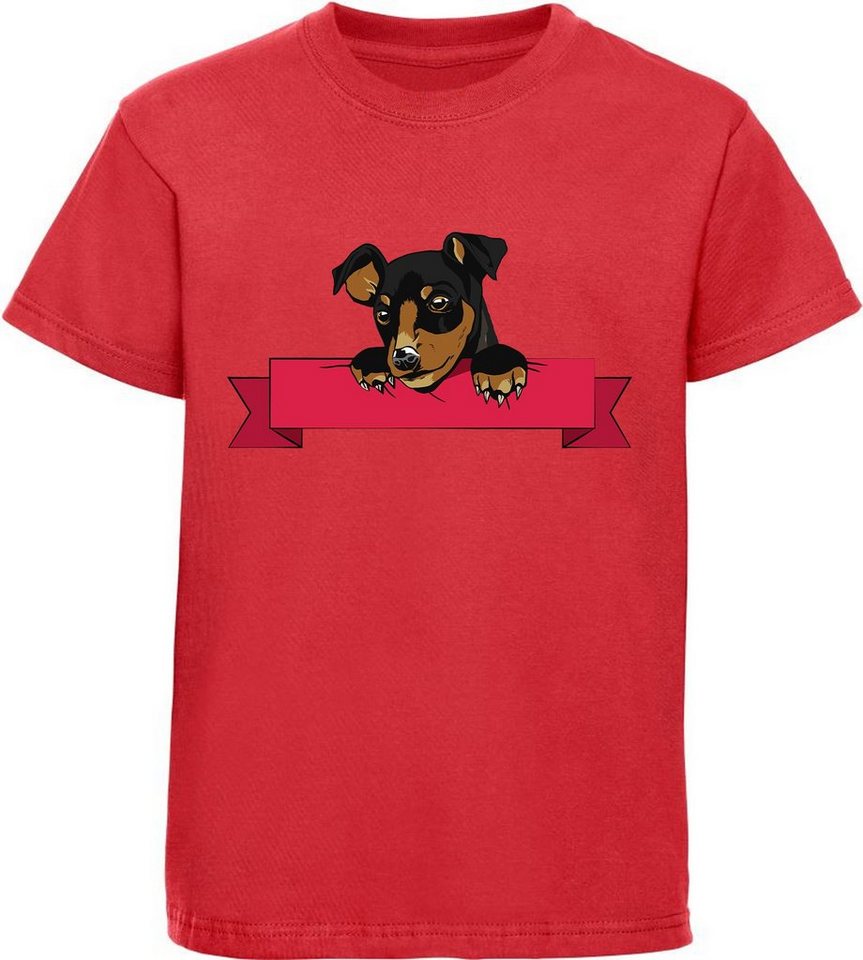 MyDesign24 Print-Shirt bedrucktes Kinder und Jugend Hunde T-Shirt - Hund mit Banner Baumwollshirt mit Aufdruck, i213 von MyDesign24