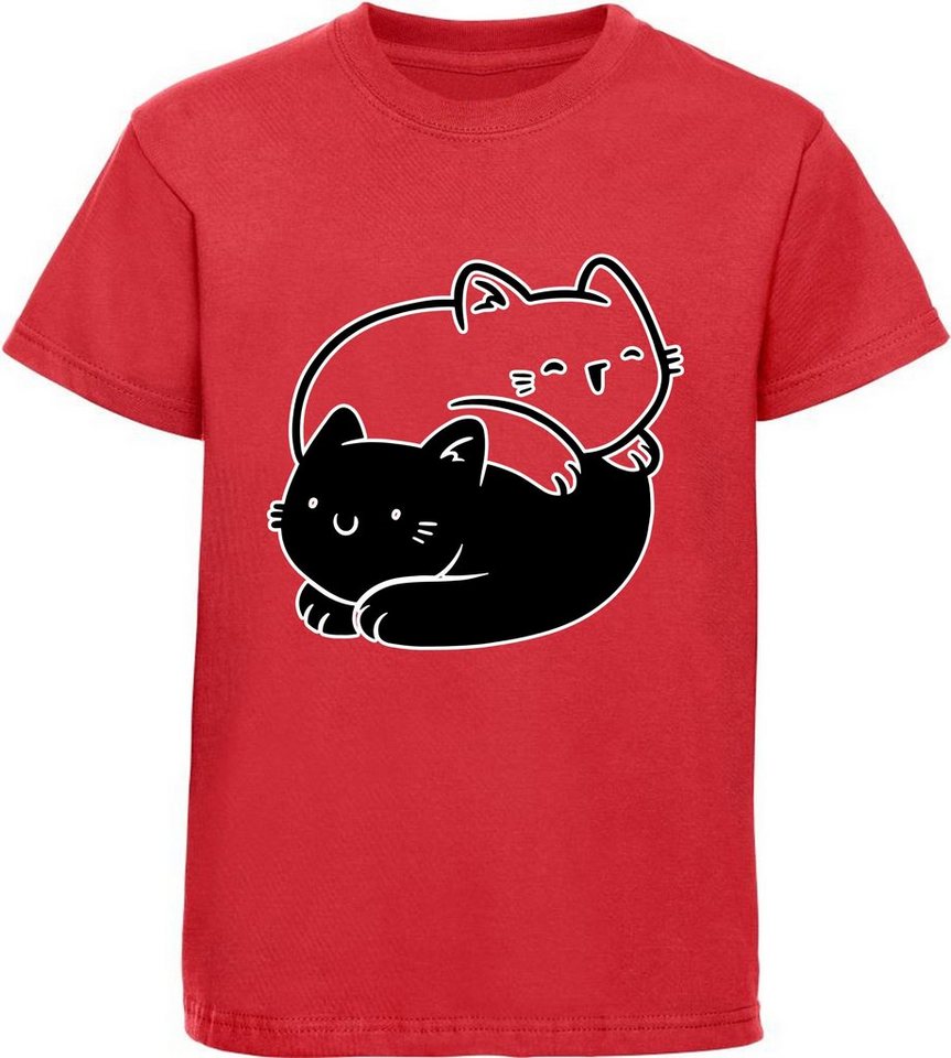 MyDesign24 Print-Shirt bedrucktes Mädchen T-Shirt 2 kuschelnde Katzen Baumwollshirt mit Katze, weiß, schwarz, rot, rosa, i112 von MyDesign24