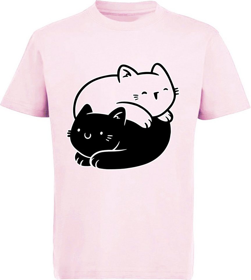 MyDesign24 Print-Shirt bedrucktes Mädchen T-Shirt 2 kuschelnde Katzen Baumwollshirt mit Katze, weiß, schwarz, rot, rosa, i112 von MyDesign24