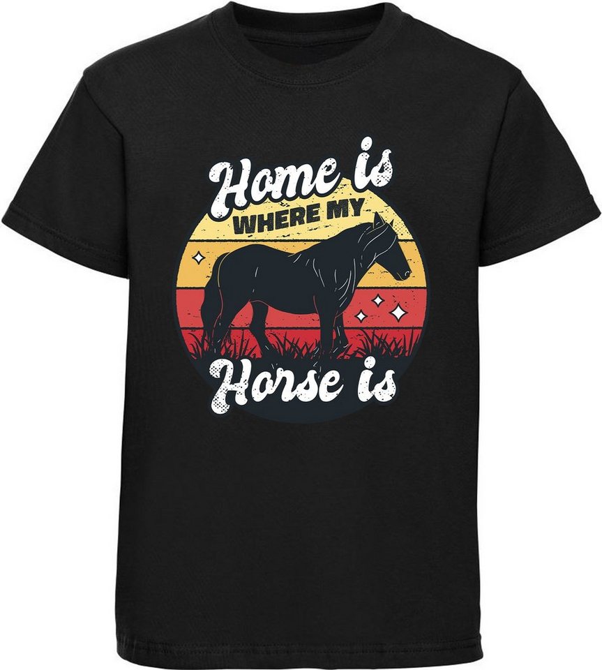 MyDesign24 Print-Shirt bedrucktes Mädchen T-Shirt - Home is where my horse is Baumwollshirt mit Aufdruck, i156 von MyDesign24