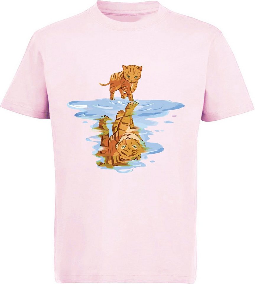 MyDesign24 Print-Shirt bedrucktes Mädchen T-Shirt Katze die sich im Wasser spiegelt Baumwollshirt mit Katze, weiß, schwarz, rot, rosa, i111 von MyDesign24