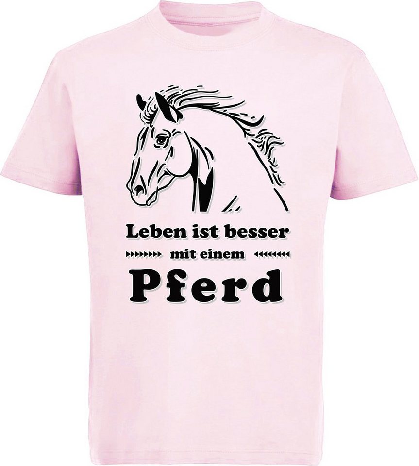 MyDesign24 Print-Shirt bedrucktes Mädchen T-Shirt - Leben ist besser mit einem Pferd Baumwollshirt mit Aufdruck, i162 von MyDesign24