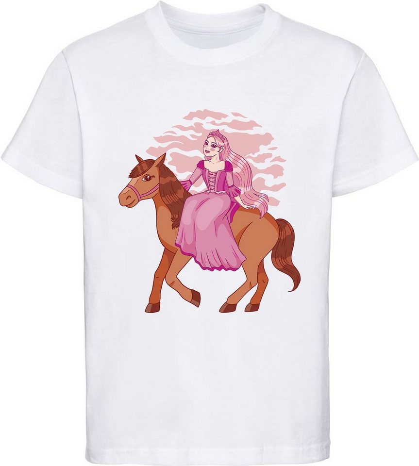 MyDesign24 Print-Shirt bedrucktes Mädchen T-Shirt - Pferd mit Prinzessin Baumwollshirt mit Aufdruck, i166 von MyDesign24
