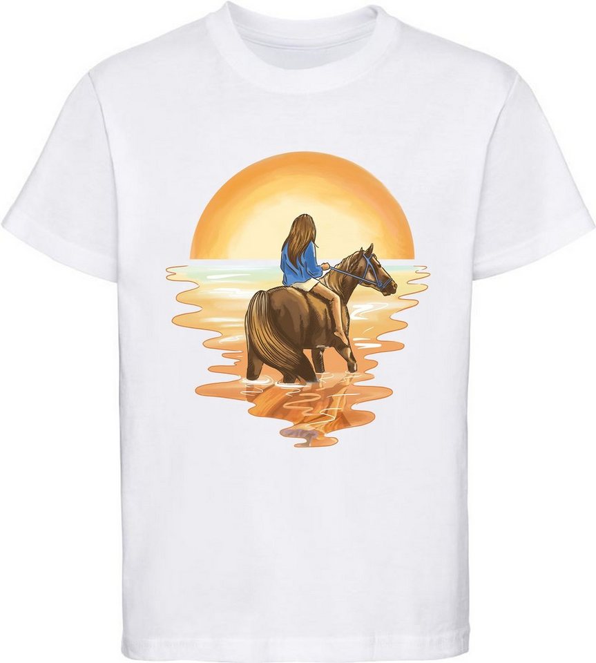 MyDesign24 Print-Shirt bedrucktes Mädchen T-Shirt Pferd mit Reiterin im Wasser Baumwollshirt mit Aufdruck, i140 von MyDesign24