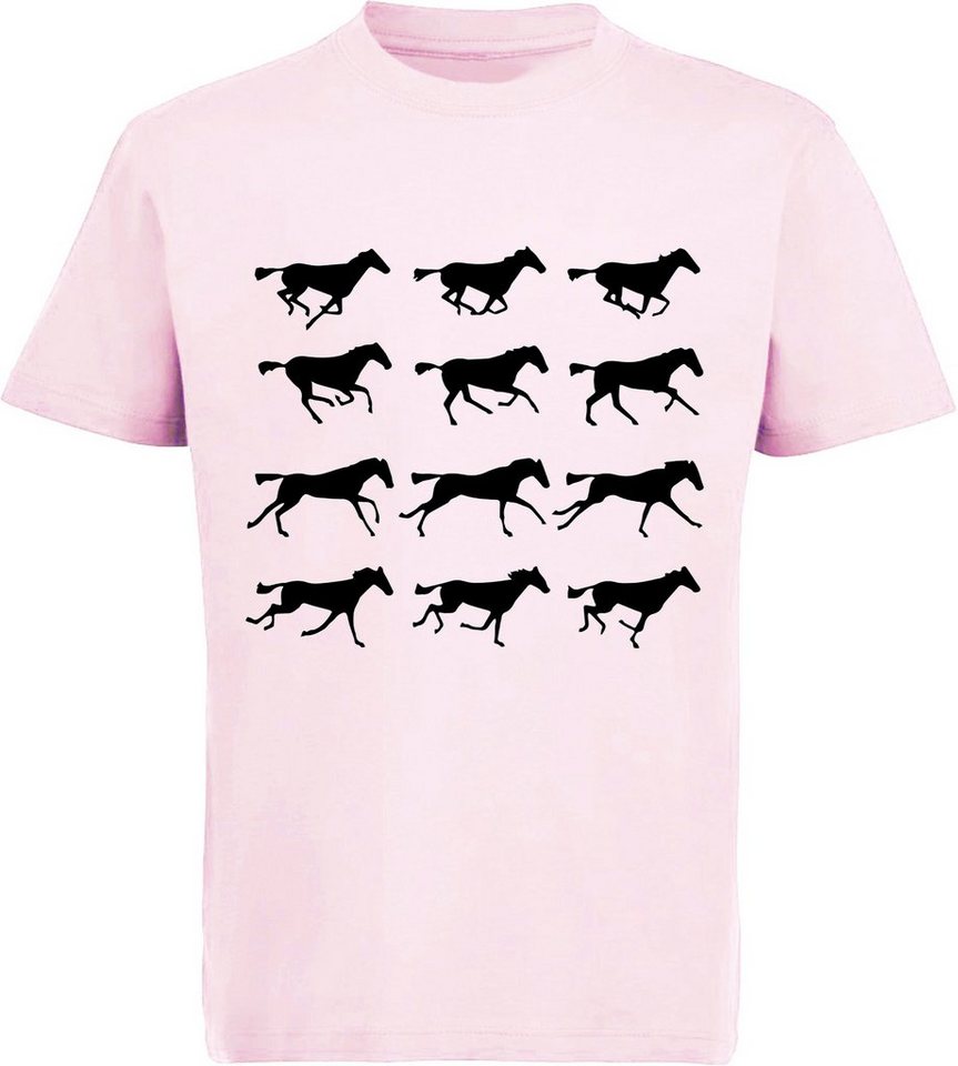 MyDesign24 Print-Shirt bedrucktes Mädchen T-Shirt - Silhouetten von Pferden Baumwollshirt mit Aufdruck, i173 von MyDesign24