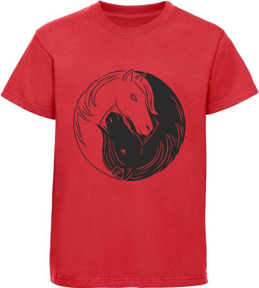 MyDesign24 Print-Shirt bedrucktes Mädchen T-Shirt Yin Yang Pferd Baumwollshirt mit Aufdruck, weiß, rot, rosa, i133 von MyDesign24