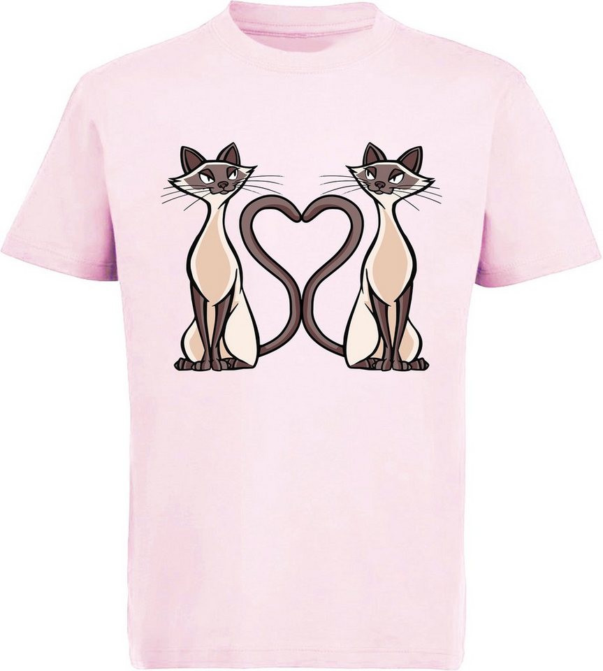 MyDesign24 Print-Shirt bedrucktes Mädchen T-Shirt Zwillings Katzen mit Herz Baumwollshirt mit Aufdruck, weiß, schwarz, rot, rosa, i115 von MyDesign24